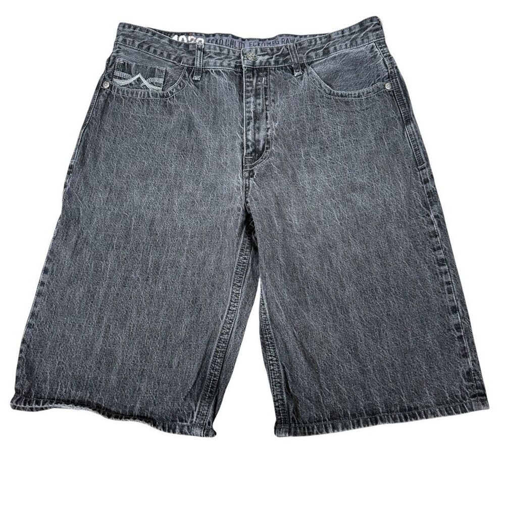Ecko Unltd. Men’s Y2K‎ Baggy Streetwear Skater Black Denim Shorts Jorts Size 38